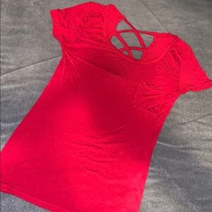 Red T-shirt with criss-cross back